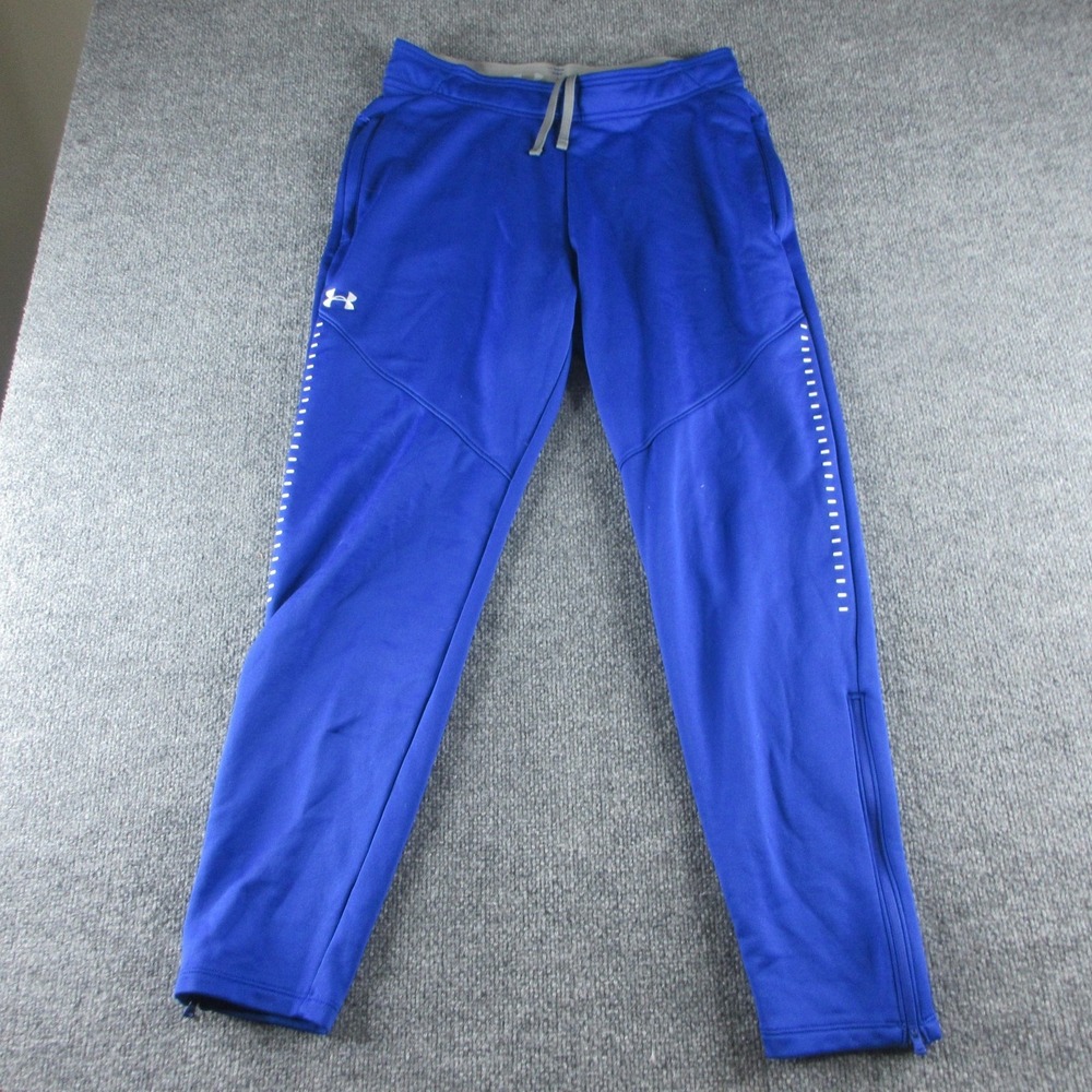 Under Armour Track Pants Mens Medium Blue ColdGear Ankle Zip Pockets Loose